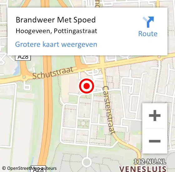 Locatie op kaart van de 112 melding: Brandweer Met Spoed Naar Hoogeveen, Pottingastraat op 14 februari 2023 12:13