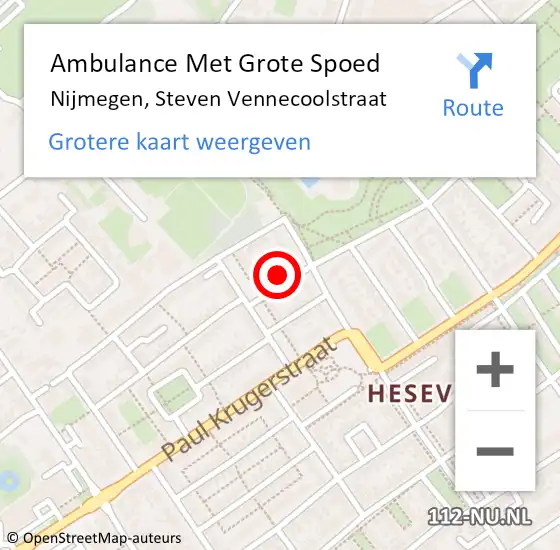 Locatie op kaart van de 112 melding: Ambulance Met Grote Spoed Naar Nijmegen, Steven Vennecoolstraat op 14 februari 2023 12:58
