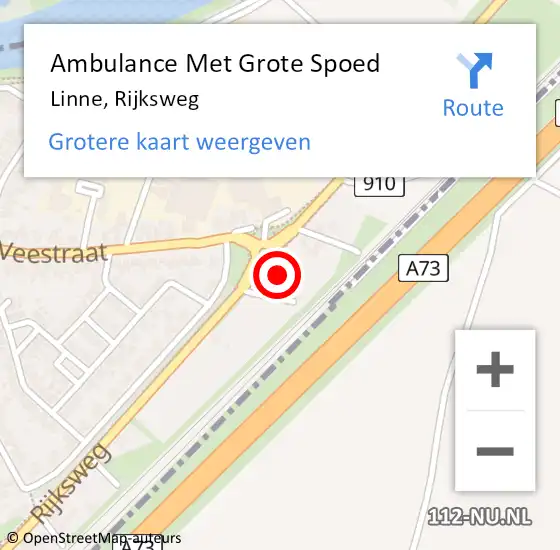 Locatie op kaart van de 112 melding: Ambulance Met Grote Spoed Naar Linne, Rijksweg op 14 februari 2023 13:59