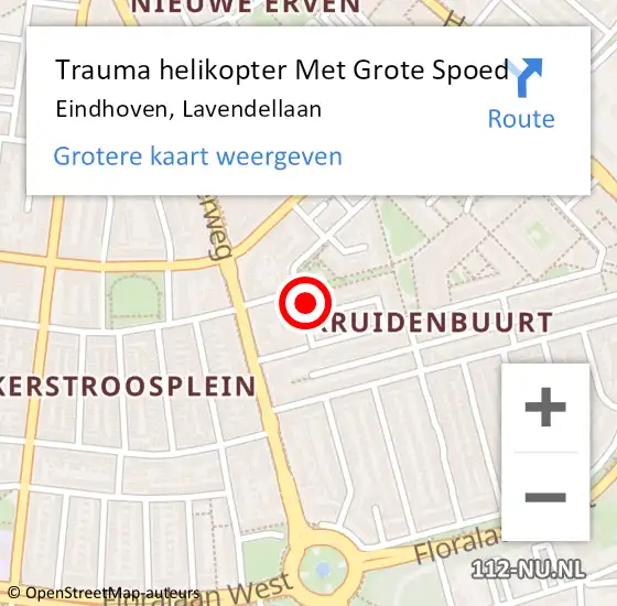 Locatie op kaart van de 112 melding: Trauma helikopter Met Grote Spoed Naar Eindhoven, Lavendellaan op 14 februari 2023 17:25