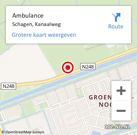 Locatie op kaart van de 112 melding: Ambulance Schagen, Kanaalweg op 14 februari 2023 18:40