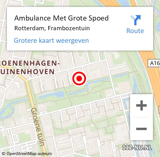 Locatie op kaart van de 112 melding: Ambulance Met Grote Spoed Naar Rotterdam, Frambozentuin op 14 februari 2023 21:13