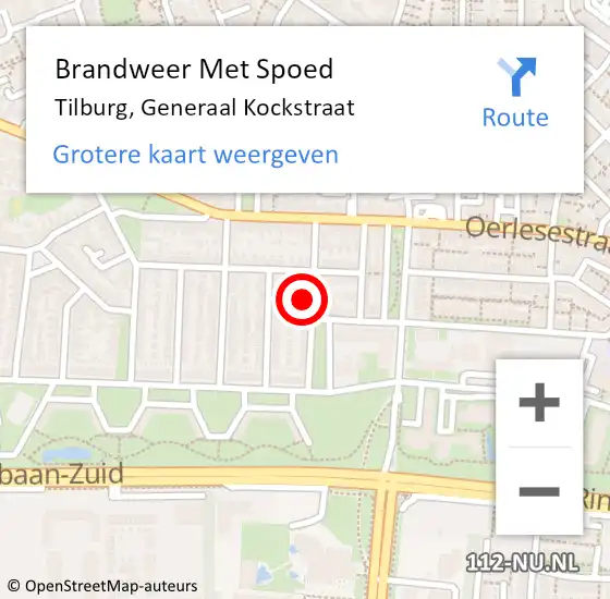 Locatie op kaart van de 112 melding: Brandweer Met Spoed Naar Tilburg, Generaal Kockstraat op 14 februari 2023 22:17