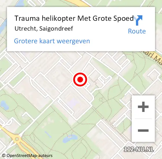 Locatie op kaart van de 112 melding: Trauma helikopter Met Grote Spoed Naar Utrecht, Saigondreef op 14 februari 2023 22:26