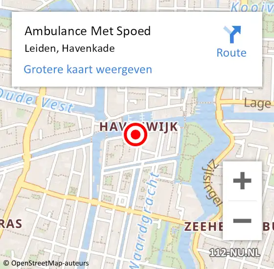 Locatie op kaart van de 112 melding: Ambulance Met Spoed Naar Leiden, Havenkade op 15 februari 2023 07:51