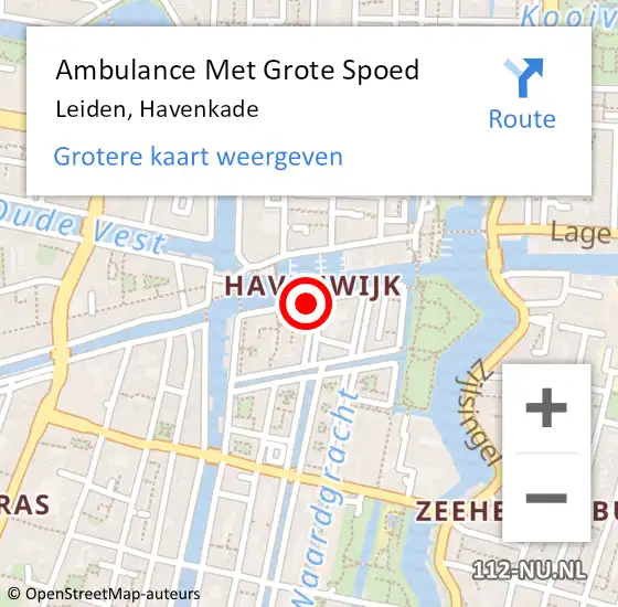 Locatie op kaart van de 112 melding: Ambulance Met Grote Spoed Naar Leiden, Havenkade op 15 februari 2023 07:52