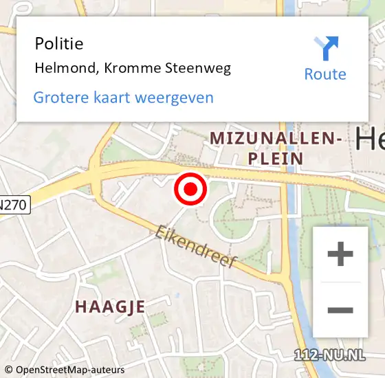 Locatie op kaart van de 112 melding: Politie Helmond, Kromme Steenweg op 15 februari 2023 08:28