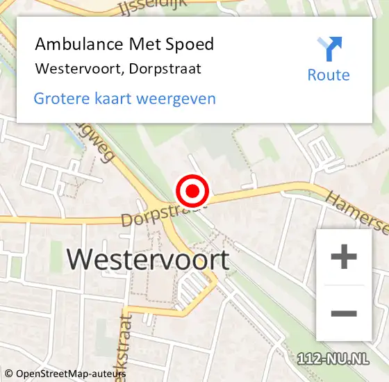 Locatie op kaart van de 112 melding: Ambulance Met Spoed Naar Westervoort, Dorpstraat op 15 februari 2023 08:43