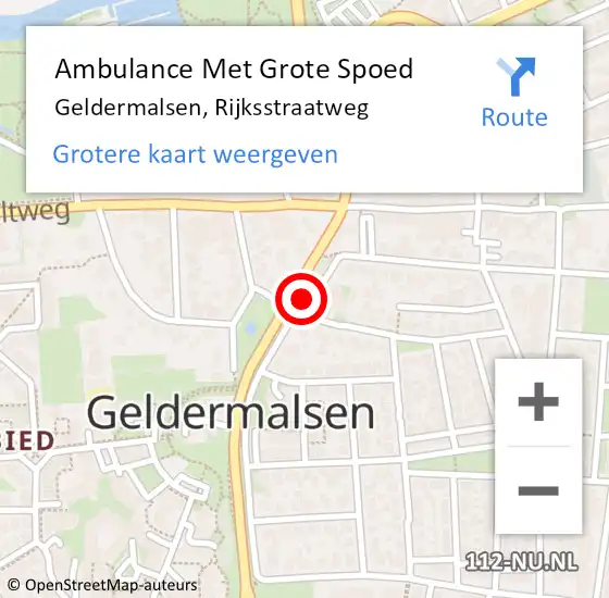 Locatie op kaart van de 112 melding: Ambulance Met Grote Spoed Naar Geldermalsen, Rijksstraatweg op 15 februari 2023 11:14