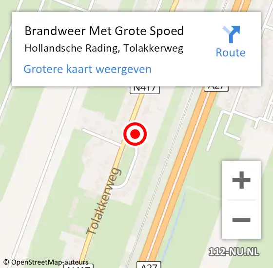 Locatie op kaart van de 112 melding: Brandweer Met Grote Spoed Naar Hollandsche Rading, Tolakkerweg op 15 februari 2023 11:45