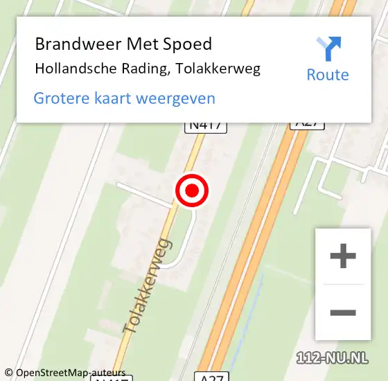 Locatie op kaart van de 112 melding: Brandweer Met Spoed Naar Hollandsche Rading, Tolakkerweg op 15 februari 2023 12:20