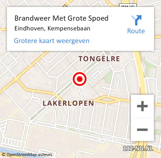 Locatie op kaart van de 112 melding: Brandweer Met Grote Spoed Naar Eindhoven, Kempensebaan op 15 februari 2023 16:55