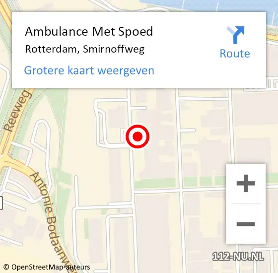 Locatie op kaart van de 112 melding: Ambulance Met Spoed Naar Rotterdam, Smirnoffweg op 15 februari 2023 21:48