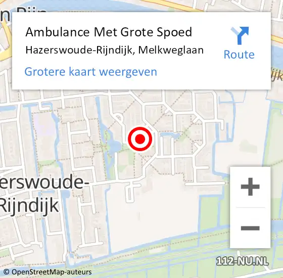 Locatie op kaart van de 112 melding: Ambulance Met Grote Spoed Naar Hazerswoude-Rijndijk, Melkweglaan op 15 februari 2023 22:03