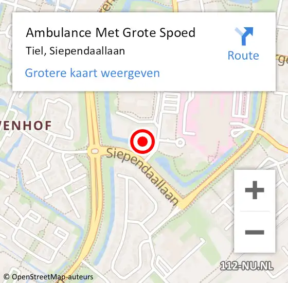 Locatie op kaart van de 112 melding: Ambulance Met Grote Spoed Naar Tiel, Siependaallaan op 16 februari 2023 01:16