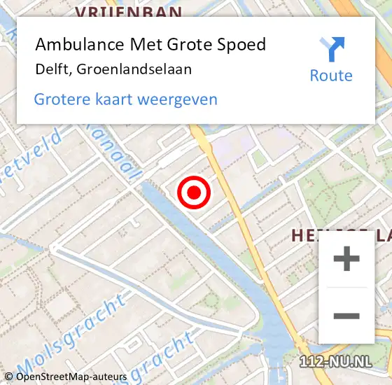Locatie op kaart van de 112 melding: Ambulance Met Grote Spoed Naar Delft, Groenlandselaan op 16 februari 2023 03:29