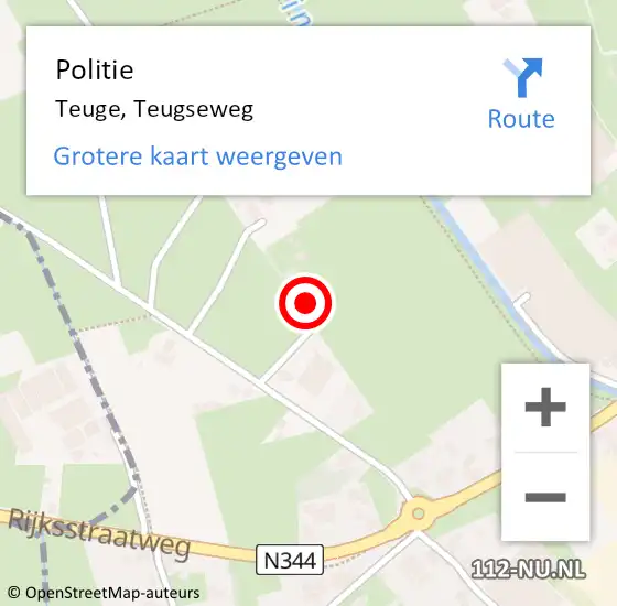 Locatie op kaart van de 112 melding: Politie Teuge, Teugseweg op 16 februari 2023 06:44