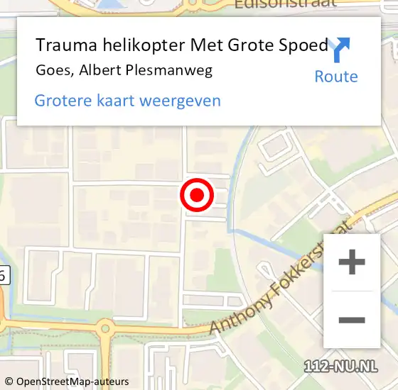 Locatie op kaart van de 112 melding: Trauma helikopter Met Grote Spoed Naar Goes, Albert Plesmanweg op 16 februari 2023 09:30