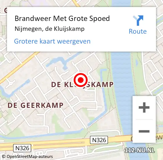 Locatie op kaart van de 112 melding: Brandweer Met Grote Spoed Naar Nijmegen, de Kluijskamp op 16 februari 2023 09:43