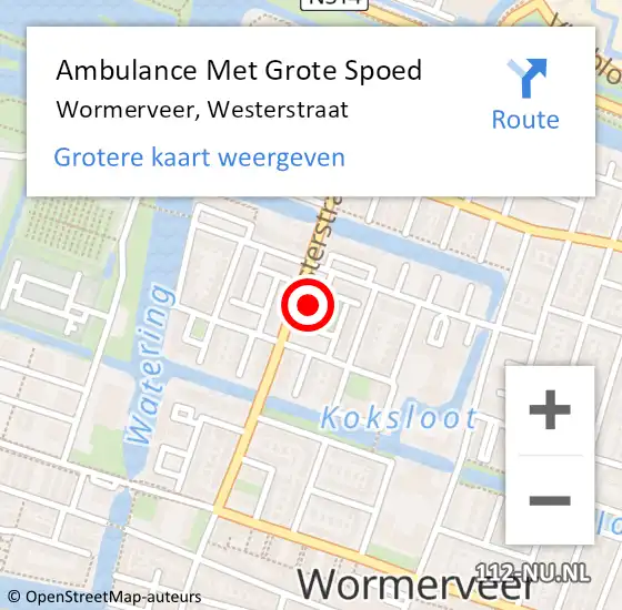 Locatie op kaart van de 112 melding: Ambulance Met Grote Spoed Naar Wormerveer, Westerstraat op 16 februari 2023 12:03