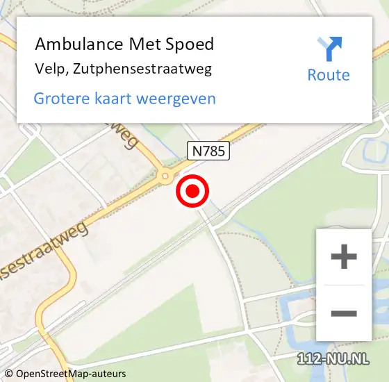 Locatie op kaart van de 112 melding: Ambulance Met Spoed Naar Velp, Zutphensestraatweg op 16 februari 2023 12:56