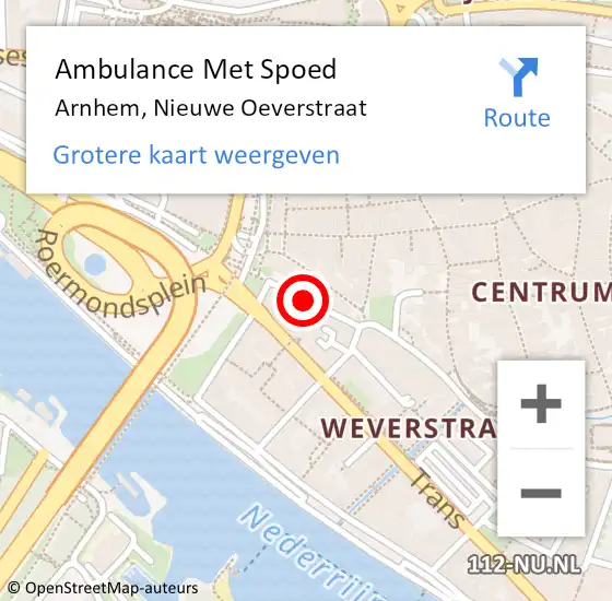 Locatie op kaart van de 112 melding: Ambulance Met Spoed Naar Arnhem, Nieuwe Oeverstraat op 15 augustus 2014 19:40