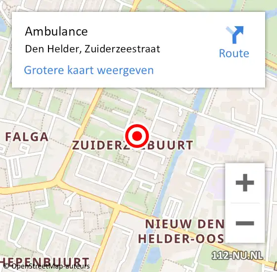 Locatie op kaart van de 112 melding: Ambulance Den Helder, Zuiderzeestraat op 16 februari 2023 15:18