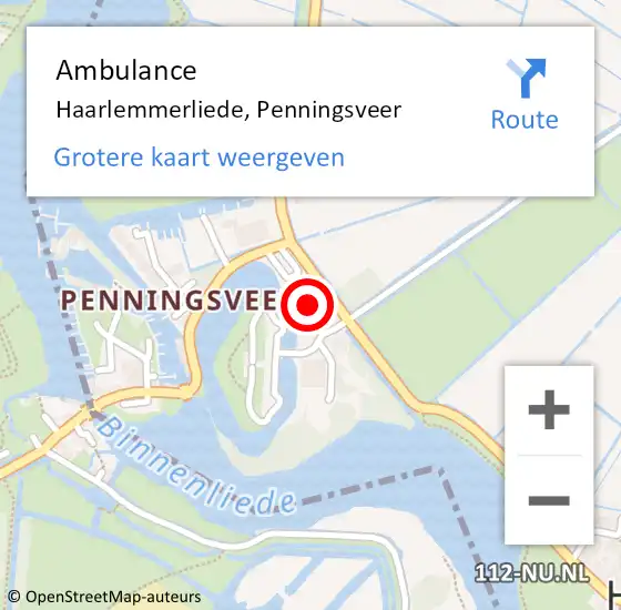 Locatie op kaart van de 112 melding: Ambulance Haarlemmerliede, Penningsveer op 16 februari 2023 16:58
