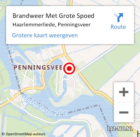 Locatie op kaart van de 112 melding: Brandweer Met Grote Spoed Naar Haarlemmerliede, Penningsveer op 16 februari 2023 16:58