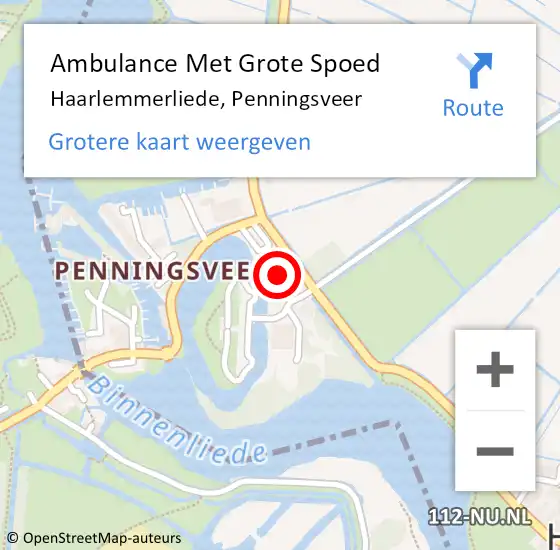Locatie op kaart van de 112 melding: Ambulance Met Grote Spoed Naar Haarlemmerliede, Penningsveer op 16 februari 2023 17:05