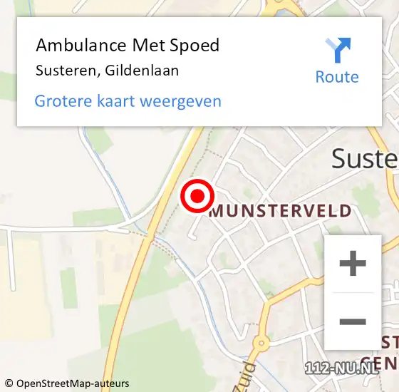 Locatie op kaart van de 112 melding: Ambulance Met Spoed Naar Susteren, Gildenlaan op 15 augustus 2014 19:59