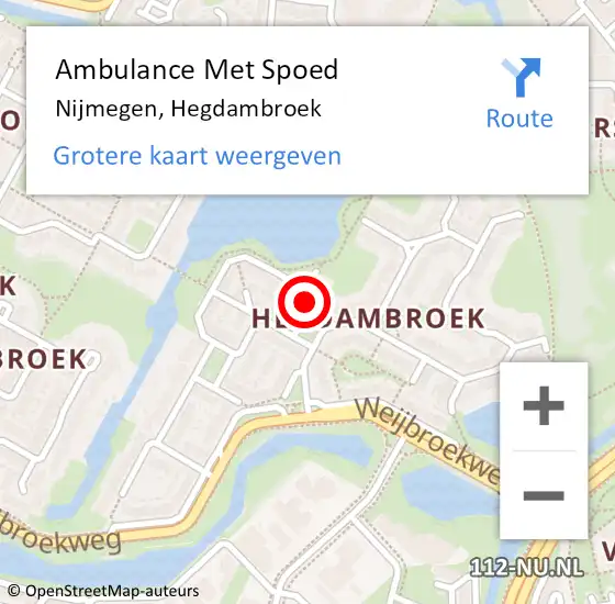 Locatie op kaart van de 112 melding: Ambulance Met Spoed Naar Nijmegen, Hegdambroek op 16 februari 2023 17:57