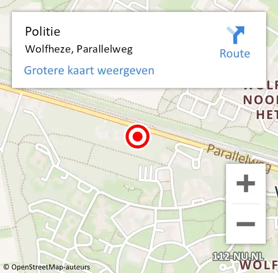 Locatie op kaart van de 112 melding: Politie Wolfheze, Parallelweg op 16 februari 2023 18:15