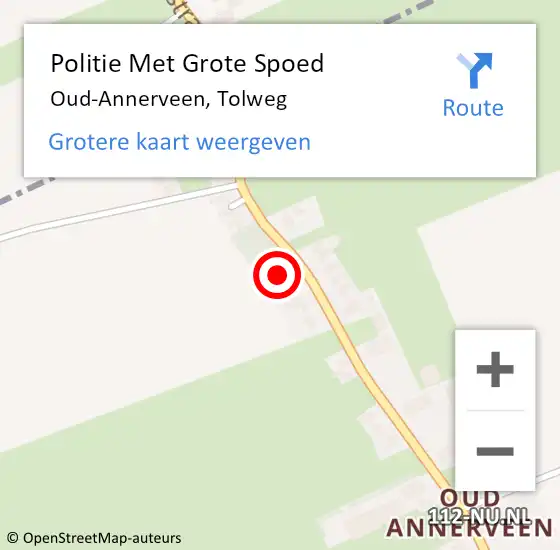Locatie op kaart van de 112 melding: Politie Met Grote Spoed Naar Oud-Annerveen, Tolweg op 16 februari 2023 19:10