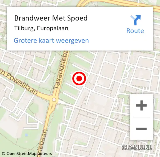 Locatie op kaart van de 112 melding: Brandweer Met Spoed Naar Tilburg, Europalaan op 16 februari 2023 20:28