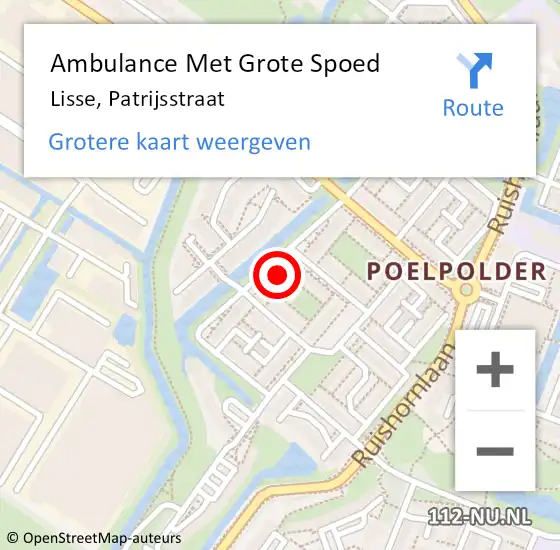 Locatie op kaart van de 112 melding: Ambulance Met Grote Spoed Naar Lisse, Patrijsstraat op 16 februari 2023 22:10