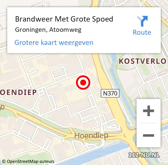 Locatie op kaart van de 112 melding: Brandweer Met Grote Spoed Naar Groningen, Atoomweg op 16 februari 2023 23:57