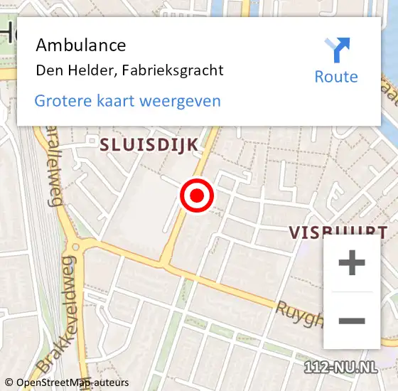 Locatie op kaart van de 112 melding: Ambulance Den Helder, Fabrieksgracht op 17 februari 2023 10:17