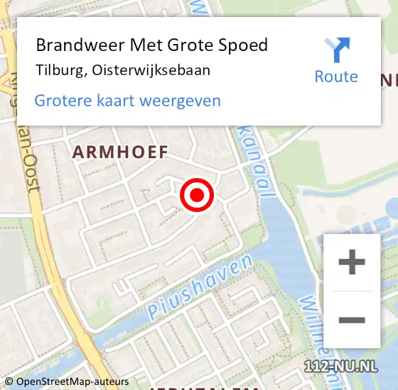 Locatie op kaart van de 112 melding: Brandweer Met Grote Spoed Naar Tilburg, Oisterwijksebaan op 17 februari 2023 10:44