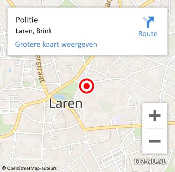 Locatie op kaart van de 112 melding: Politie Laren, Brink op 17 februari 2023 10:45