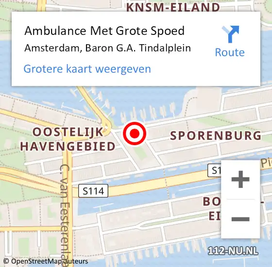 Locatie op kaart van de 112 melding: Ambulance Met Grote Spoed Naar Amsterdam, Baron G.A. Tindalplein op 17 februari 2023 11:16
