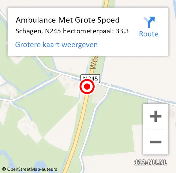 Locatie op kaart van de 112 melding: Ambulance Met Grote Spoed Naar Schagen, N245 hectometerpaal: 33,3 op 17 februari 2023 11:27