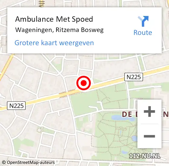 Locatie op kaart van de 112 melding: Ambulance Met Spoed Naar Wageningen, Ritzema Bosweg op 17 februari 2023 12:42