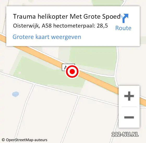 Locatie op kaart van de 112 melding: Trauma helikopter Met Grote Spoed Naar Oisterwijk, A58 hectometerpaal: 28,5 op 17 februari 2023 13:32