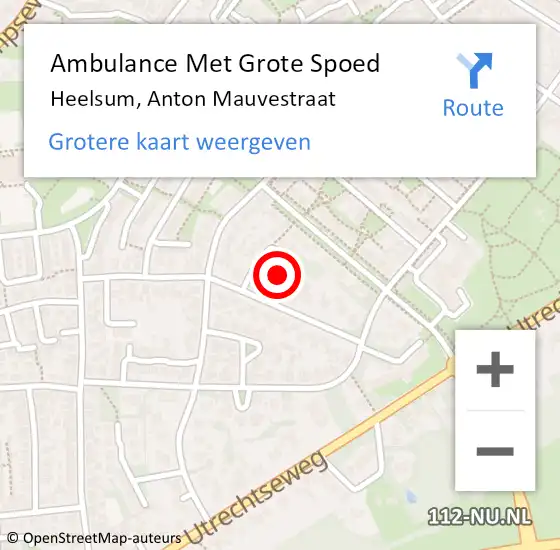 Locatie op kaart van de 112 melding: Ambulance Met Grote Spoed Naar Heelsum, Anton Mauvestraat op 17 februari 2023 13:33