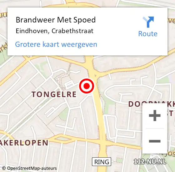Locatie op kaart van de 112 melding: Brandweer Met Spoed Naar Eindhoven, Crabethstraat op 17 februari 2023 14:37