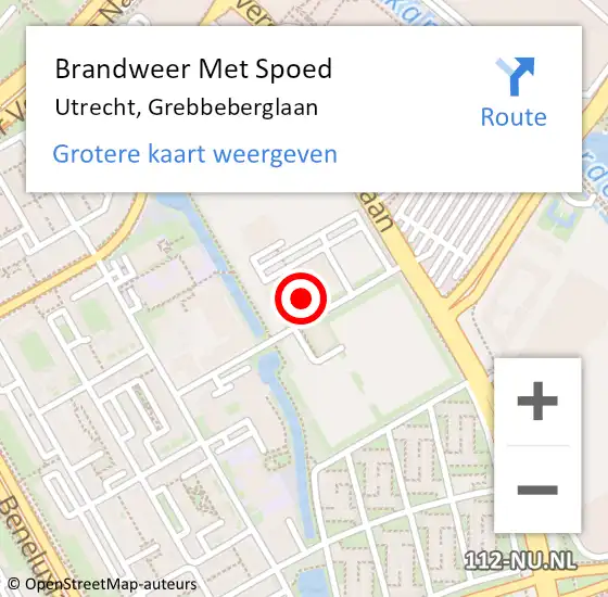 Locatie op kaart van de 112 melding: Brandweer Met Spoed Naar Utrecht, Grebbeberglaan op 17 februari 2023 18:55