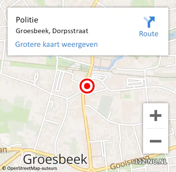 Locatie op kaart van de 112 melding: Politie Groesbeek, Dorpsstraat op 17 februari 2023 19:01