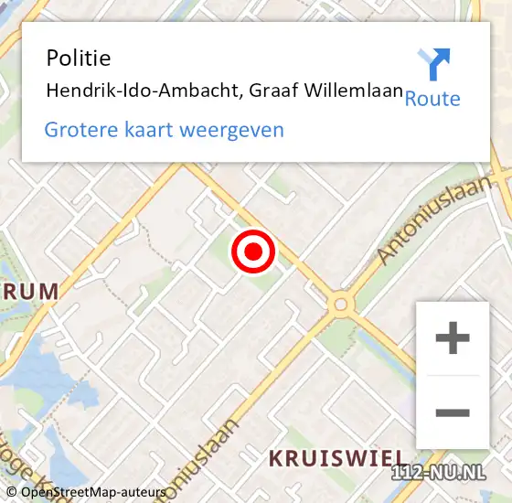 Locatie op kaart van de 112 melding: Politie Hendrik-Ido-Ambacht, Graaf Willemlaan op 17 februari 2023 20:39