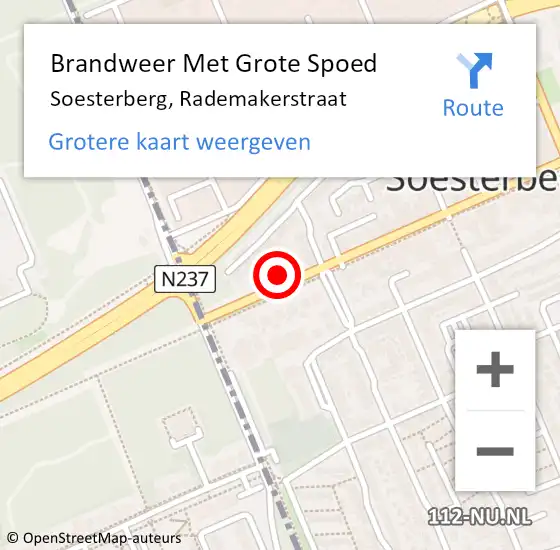 Locatie op kaart van de 112 melding: Brandweer Met Grote Spoed Naar Soesterberg, Rademakerstraat op 17 februari 2023 21:22
